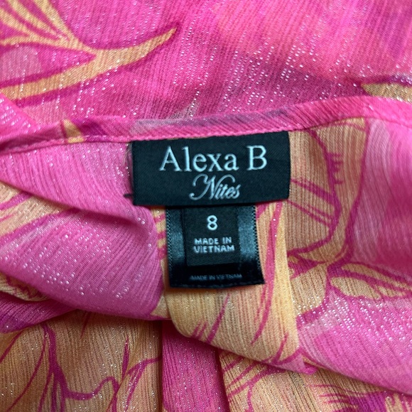 Alexa B Nites • Size 8 • Pink/Orange • Floral Dress • Silver Metallic Thread - Picture 8 of 14